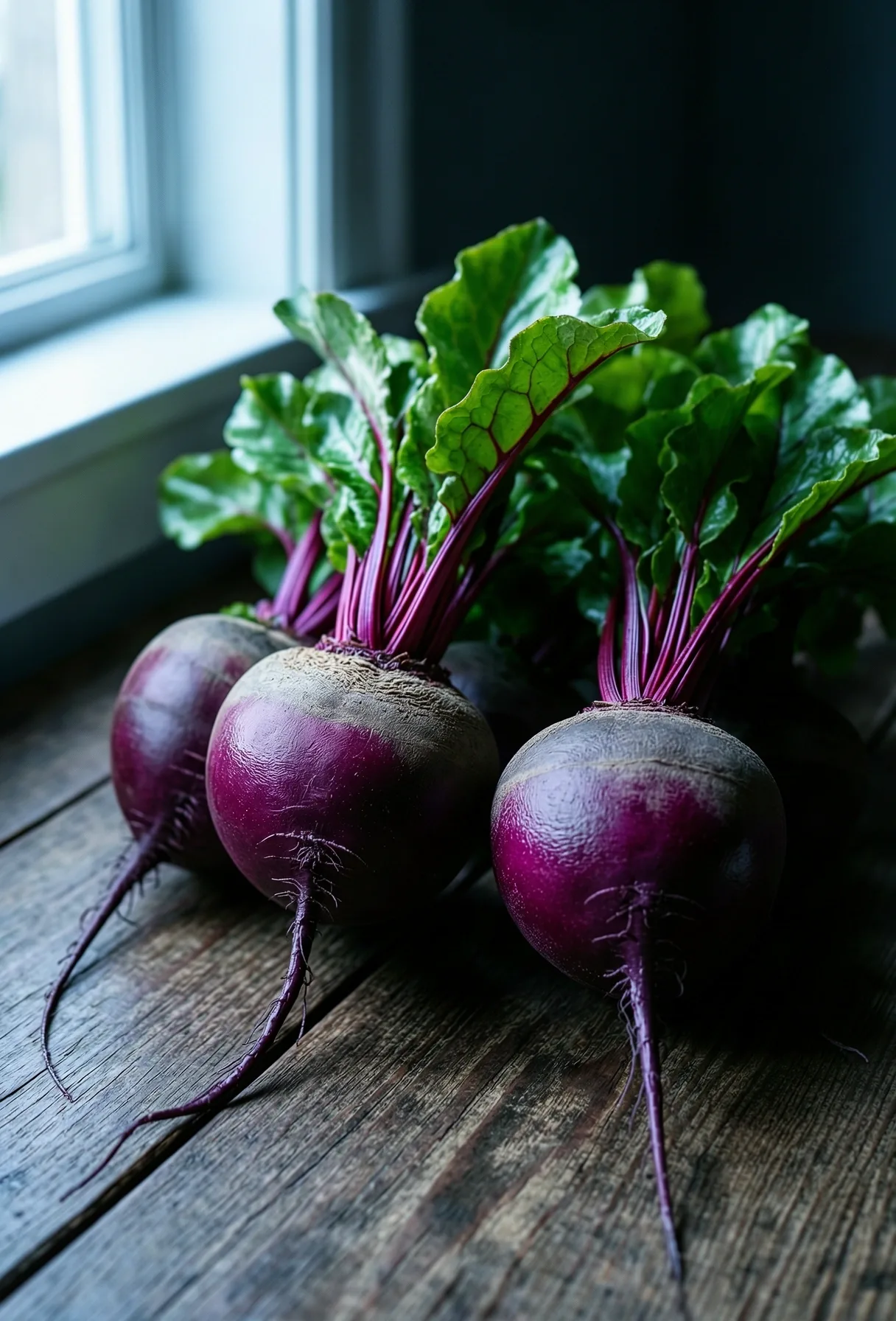 Raw heirloom vegetables with greens attached