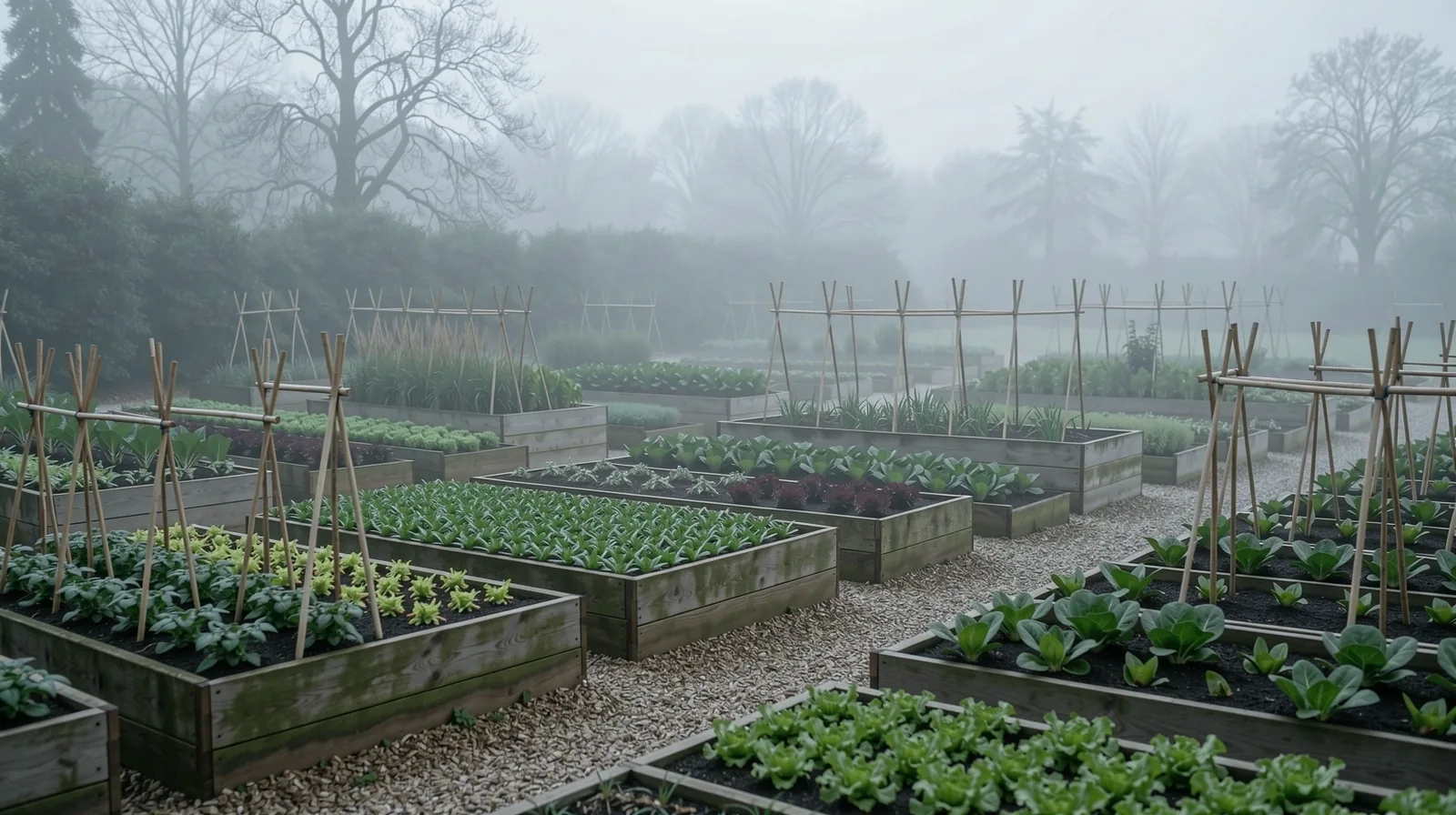 Heritage garden in mist